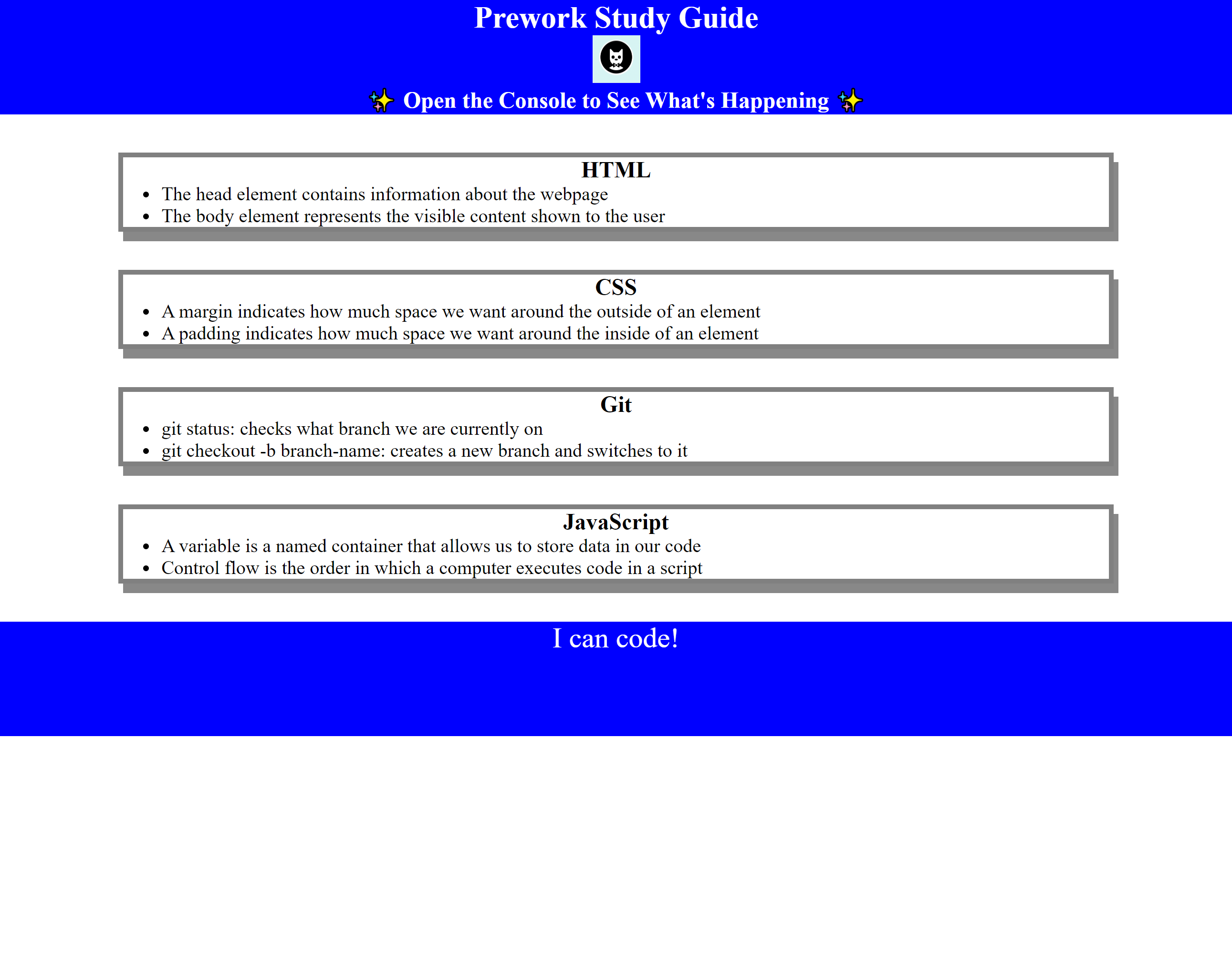 Pre-Work Study-Guide Project Screenshot